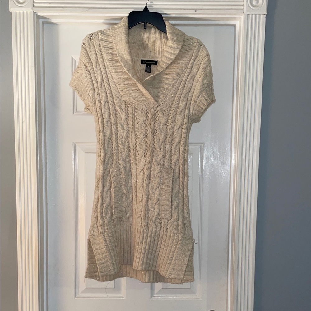 INC International Concepts Cream Cowl Neck Tunic Sweater